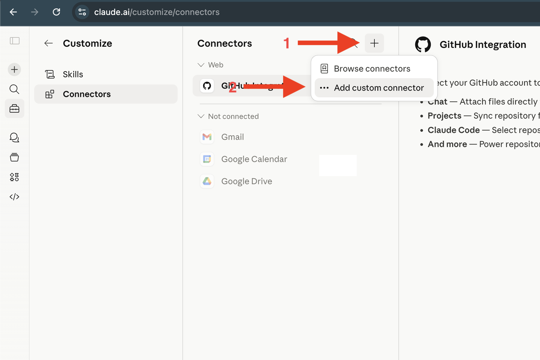 Click the plus icon in Connectors and choose Add custom connector